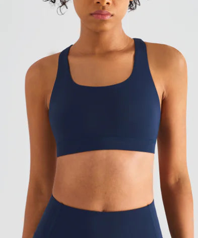 Women's Color-Block Sports Bra – Breathable Nylon Support for Yoga & Running
